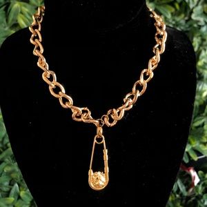 Versus Safety Pin Necklace Gold Plated